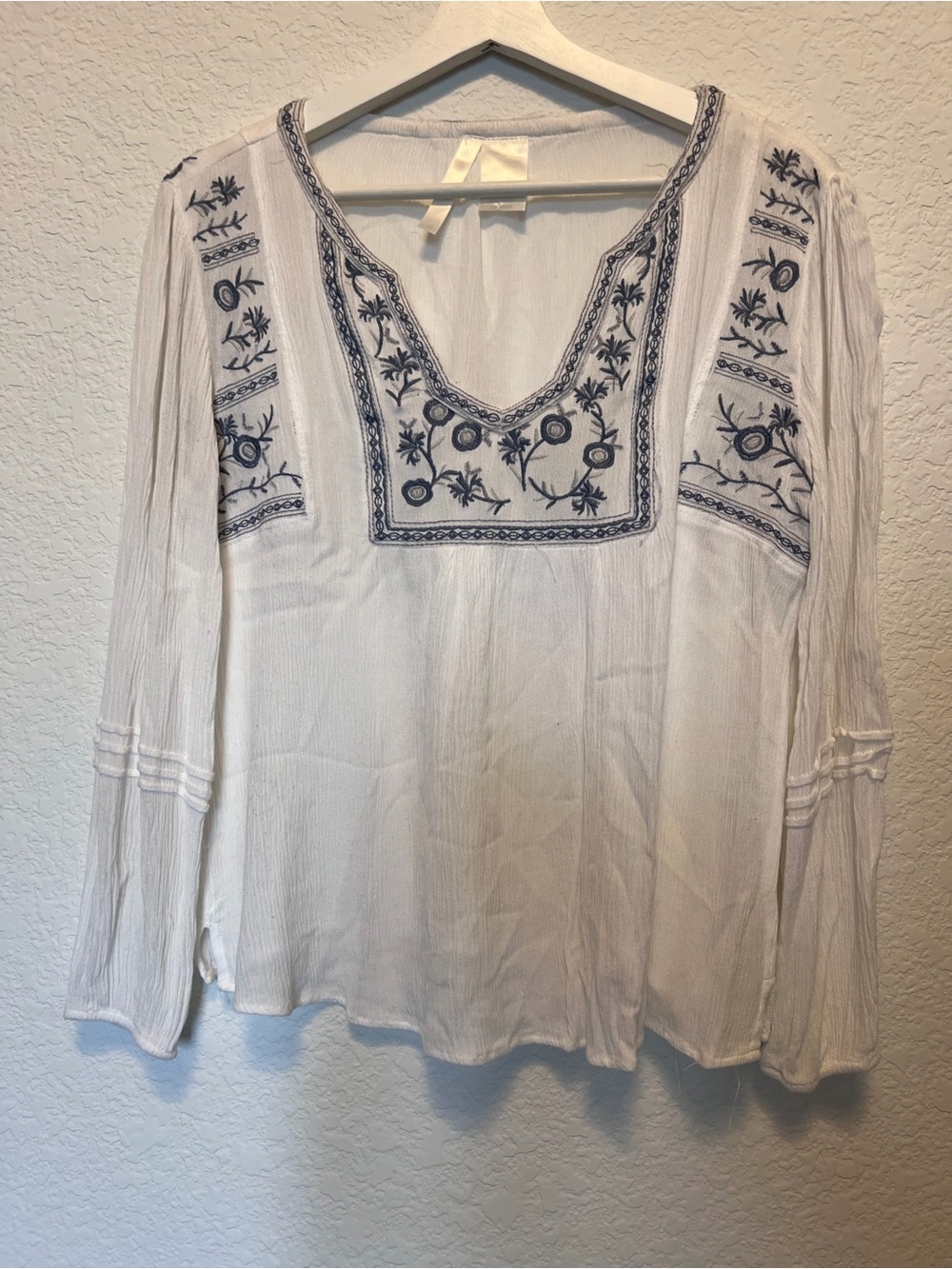 White Embroidered V-Neck BOHO Women's Top